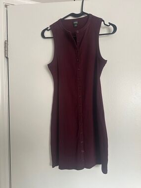 Sleeveless Button-Down Ribbed Dress - Deep Burgundy